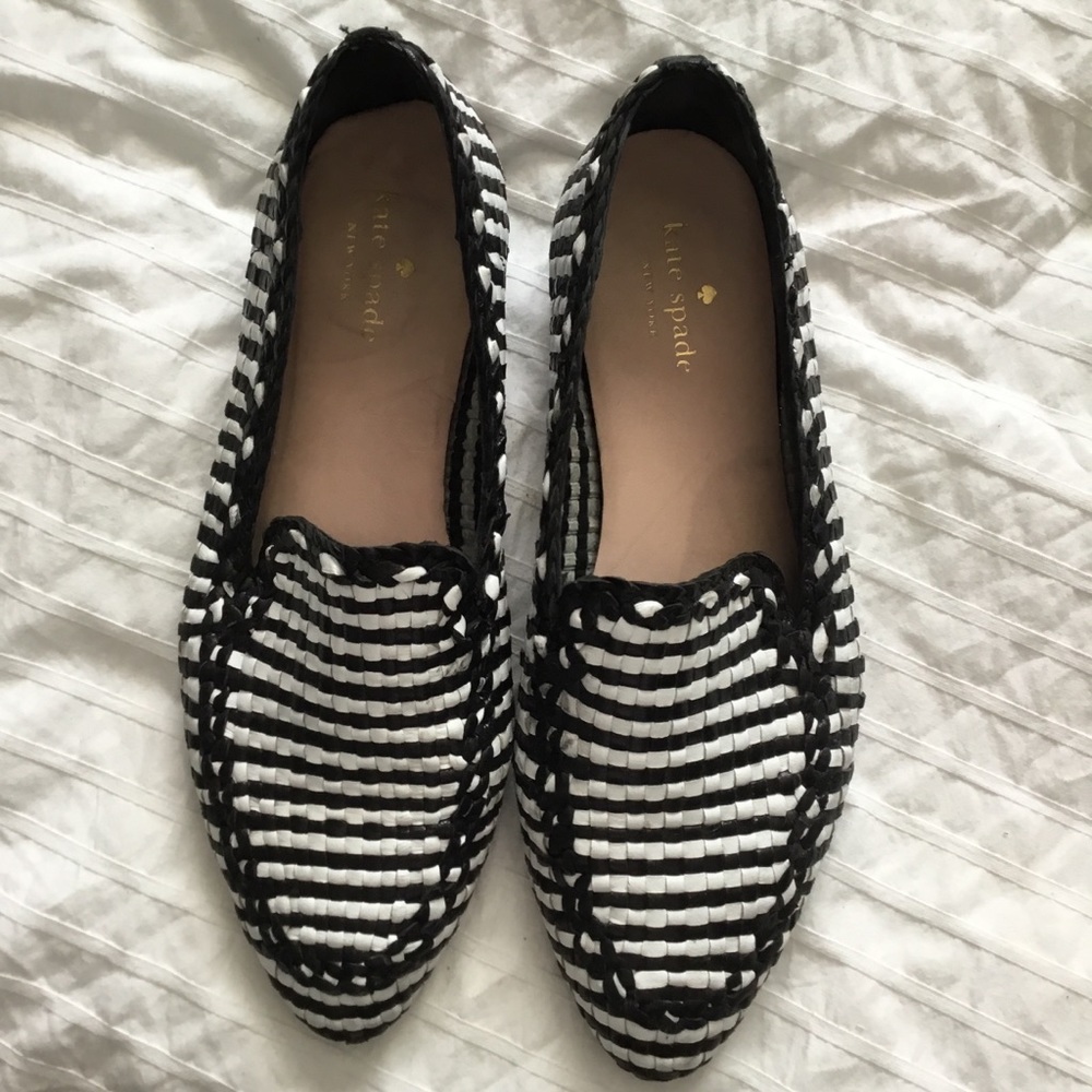 Kate Spade Black and White Weave Loafers Size 8